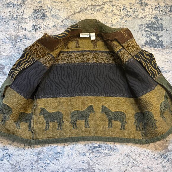 Vintage Breckenridge Safari Zebra Tapestry Jacket Womens Petite L PL - Picture 2 of 7
